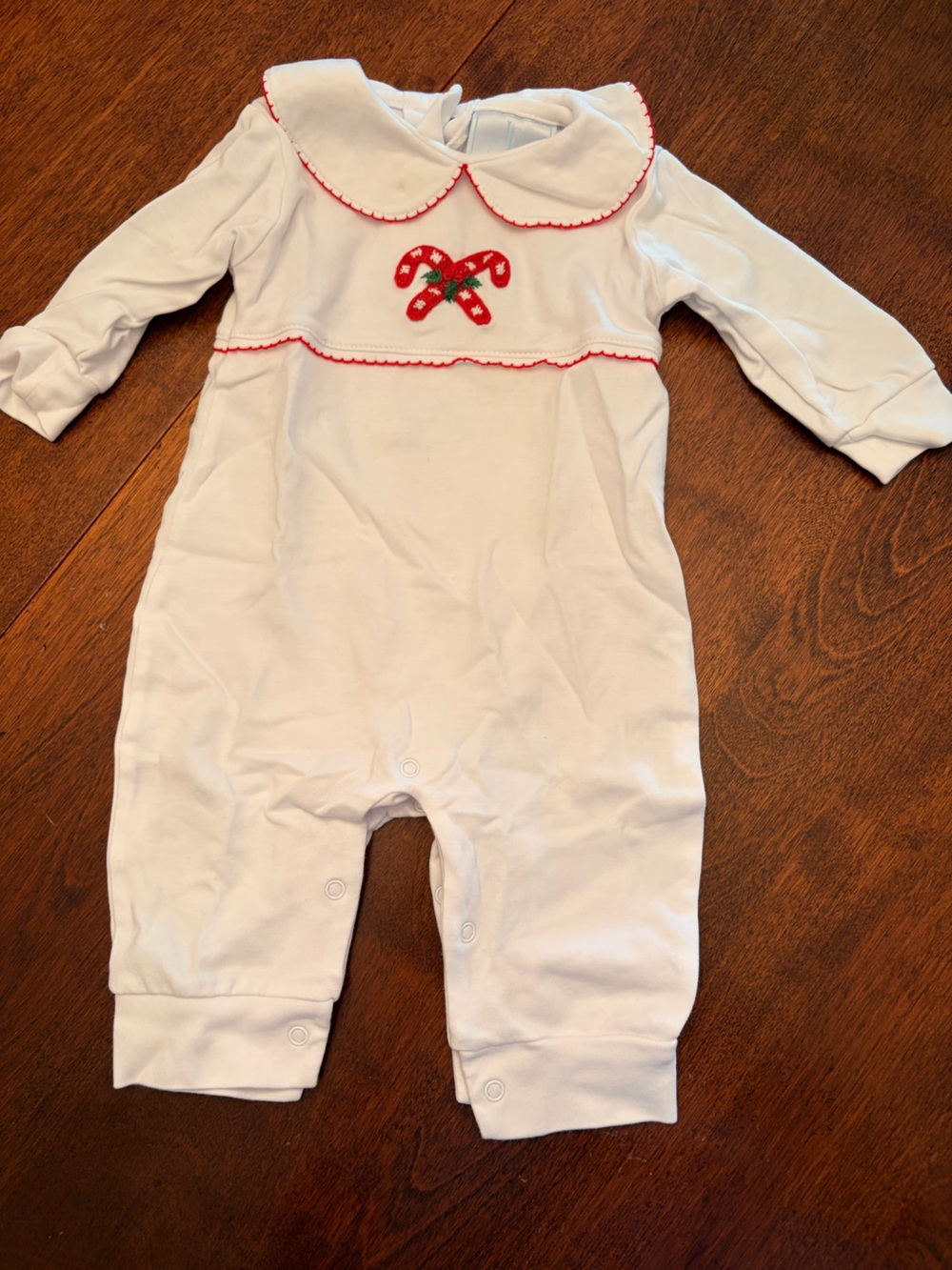 EUC Little English White Baby Bodysuit with Pale Blue Stitching